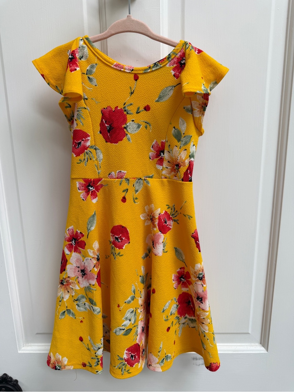 NWOT Ava & Yelly Girls 5 Bright Yellow Floral Fit-and-Flare Short Sleeve Dress